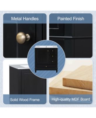 30" Bathroom Vanity with Sink, One Door with Shelf and Three Drawers, Soft Close Door.