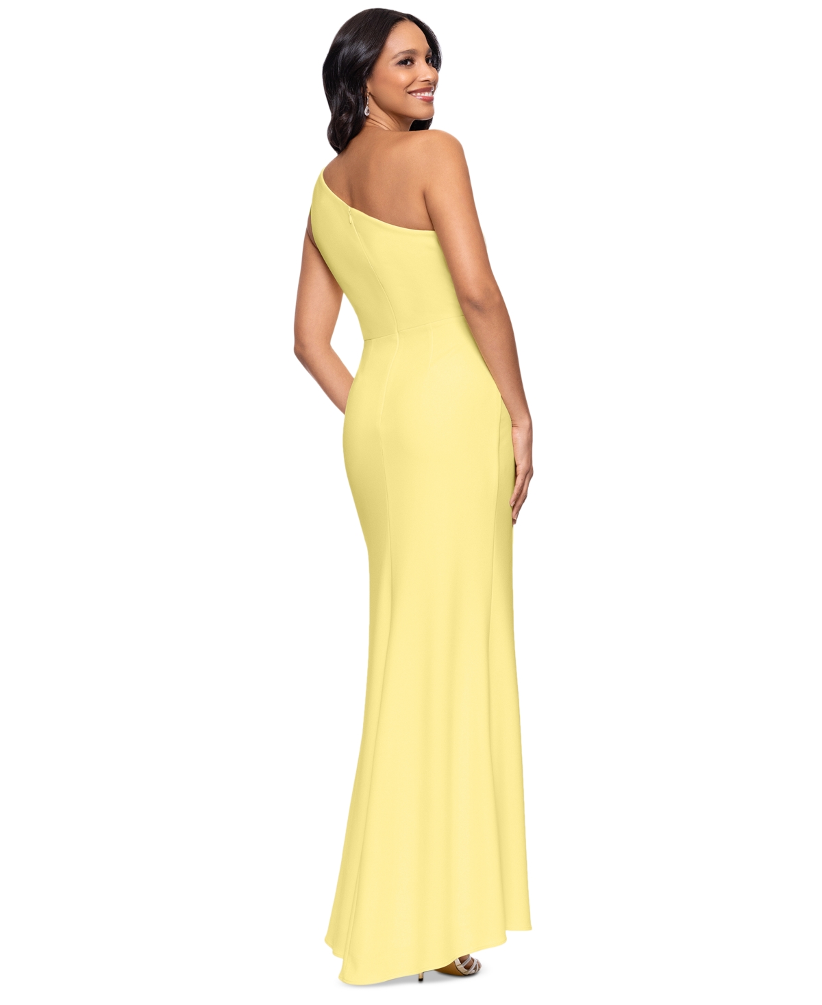 BETSY & ADAM PETITE ONE-SHOULDER RUCHED GOWN 