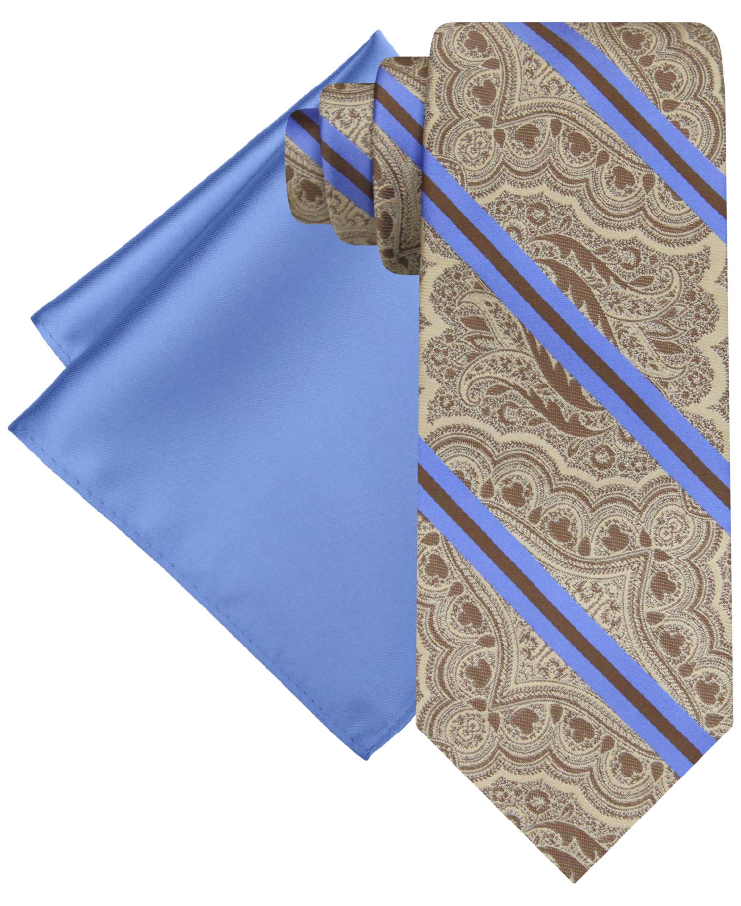 Men's Stripe Paisley Tie & Solid Pocket Square Set