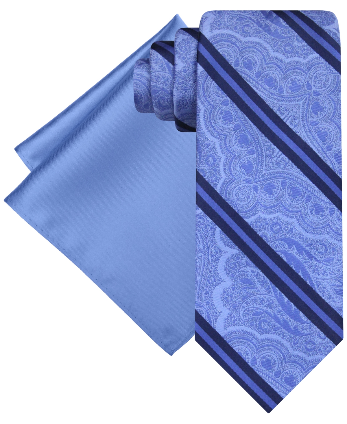 Men's Stripe Paisley Tie & Solid Pocket Square Set - Ecru