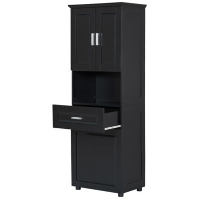 Tall Bathroom Cabinet with Laundry Basket, Large Storage Space Tilt-Out Laundry Hamper and Upper Storage Cabinet, Black