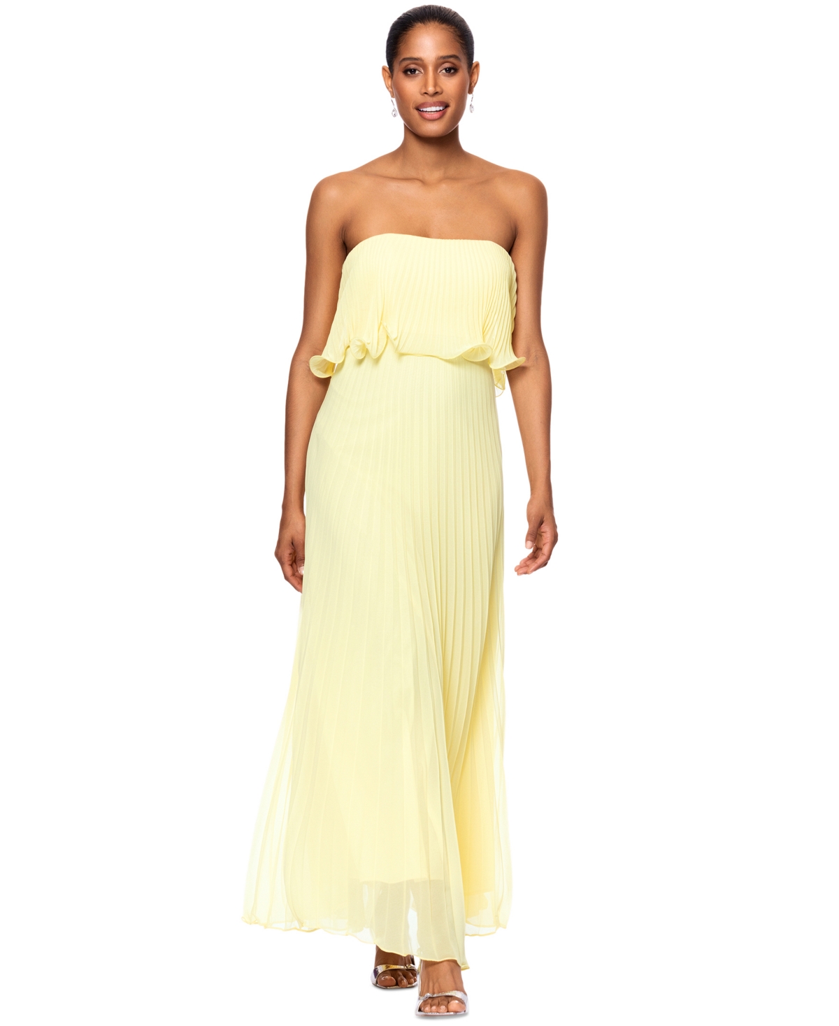 Women's Pleated Strapless Gown - Lemon