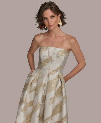 Women's Metallic Jacquard Strapless Ball Gown