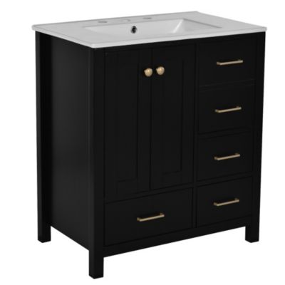 30" Wood Vanity Cabinet Set with Ceramic Sink, Drawers, and Soft-Close Doors