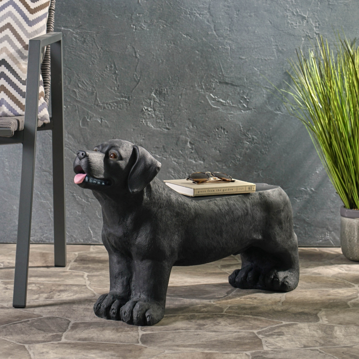 Streamdale Charming Labrador Concrete Garden Bench A Touch of Personality for Outdoor Perfection