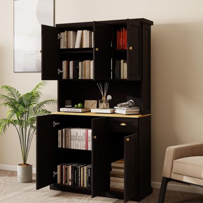 71" Kitchen Pantry & Microwave Stand Freestanding with 6 Doors, 1 Drawer, Adjustable Shelves