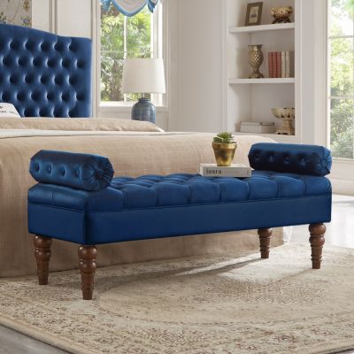 Velvet Bed Bench with Tufted Buttons, Upholstered Window/Entryway Bench