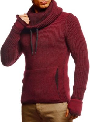 Men's Cowl Neck Knitted Pullover with Thumbhole Cuffs