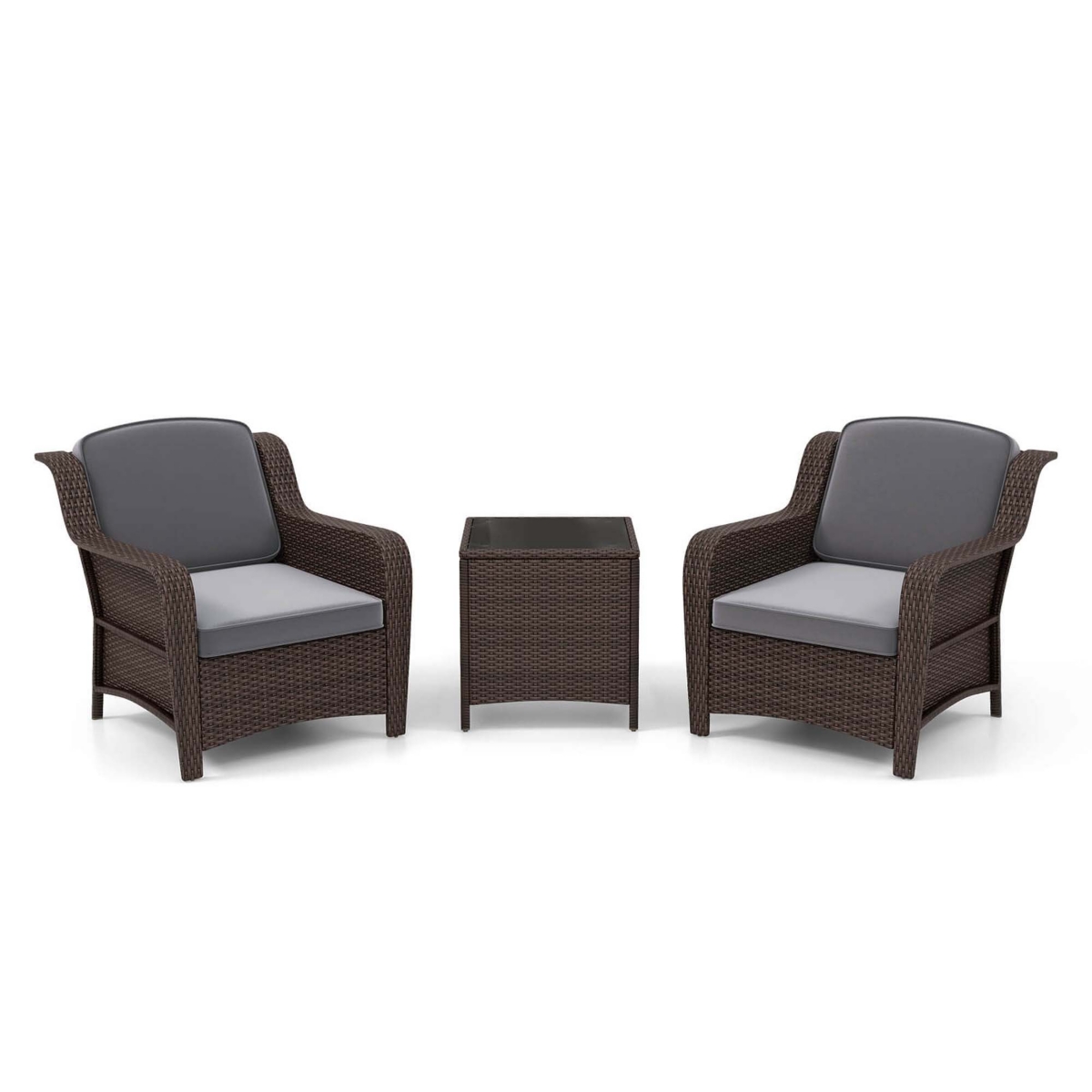 Gymax Set of 3 Furniture Set w/ Cushions & Tempered Glass Coffee Table