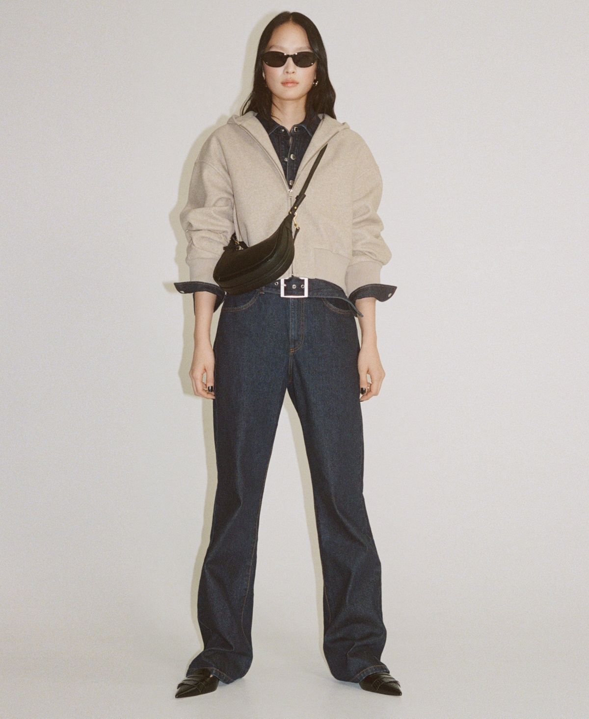 Mango Crop Full Zip Hoodie In Sand