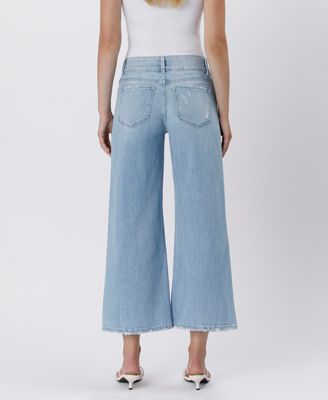Women's High Rise Two Buttons Crop Wide Leg Jeans