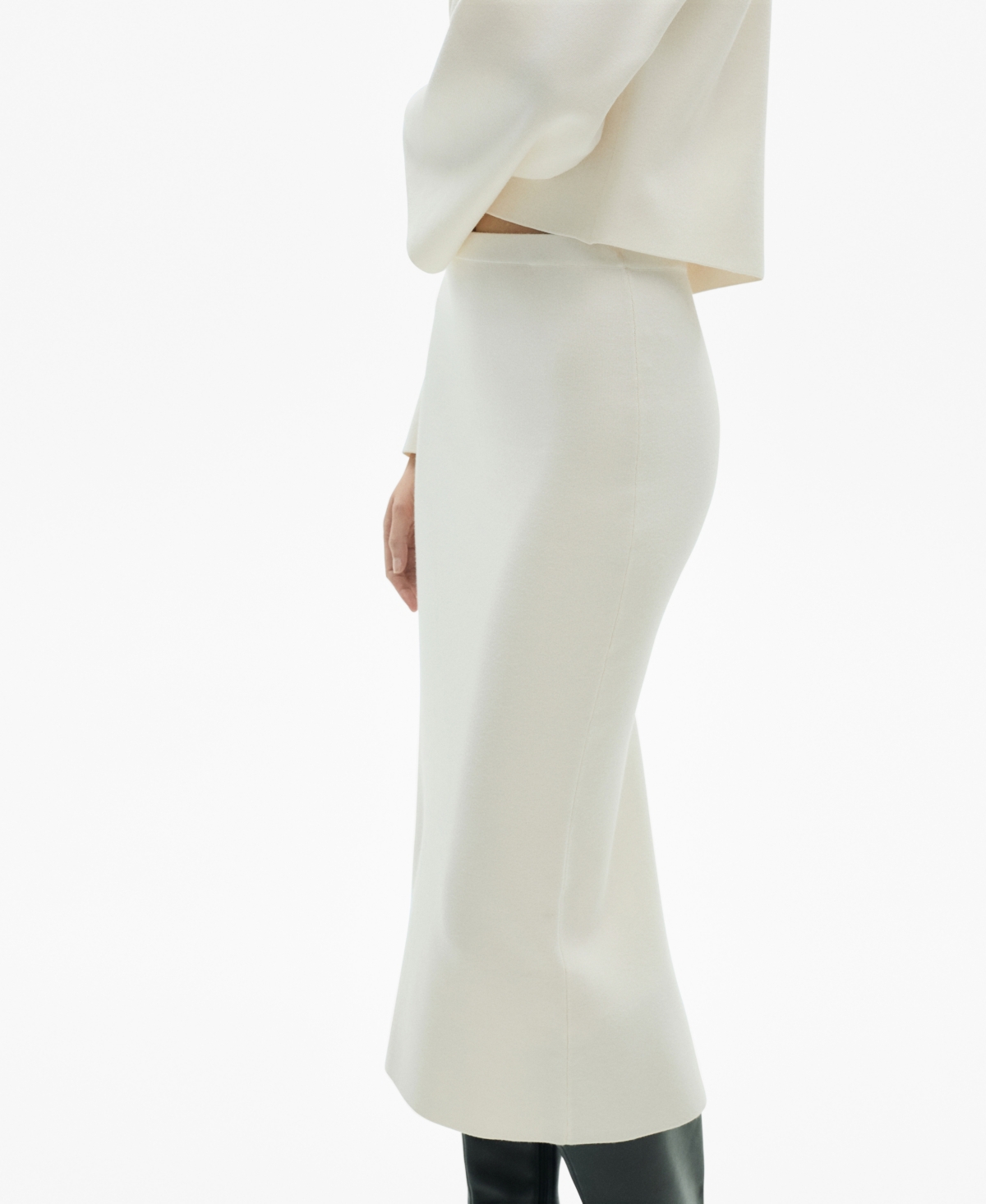 Shop Mango Women's Fine Knit Midi Skirt In Ecru