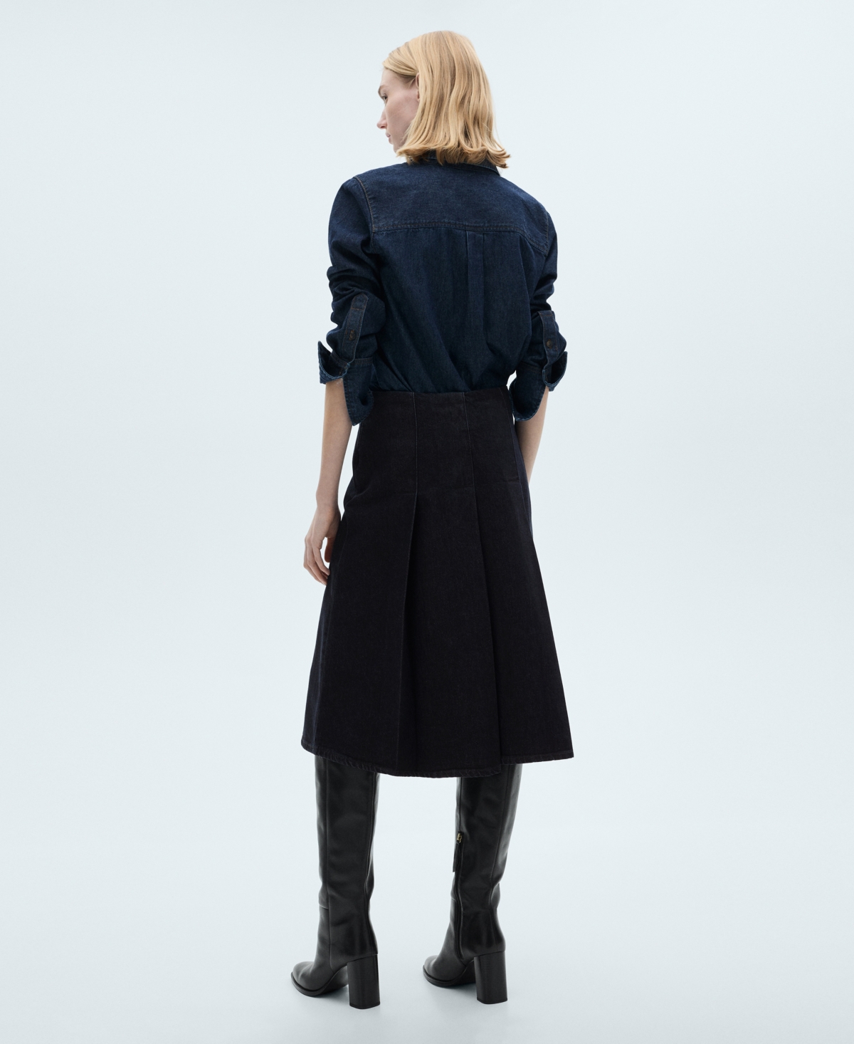 Shop Mango Women's Rinse-wash Midi-skirt In Open Blue