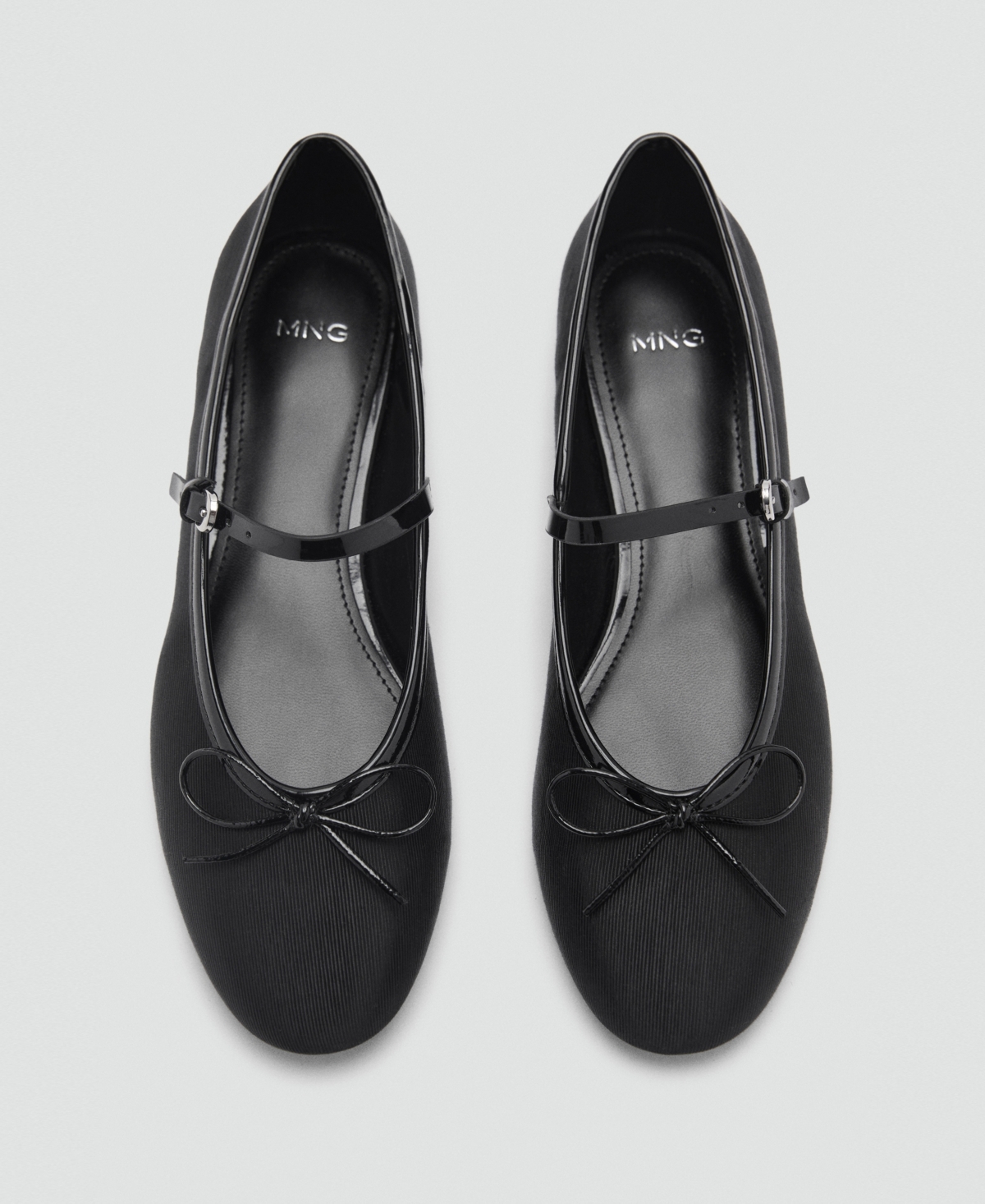 Mango Ballerinas With Strip And Bow Detail Black In Black