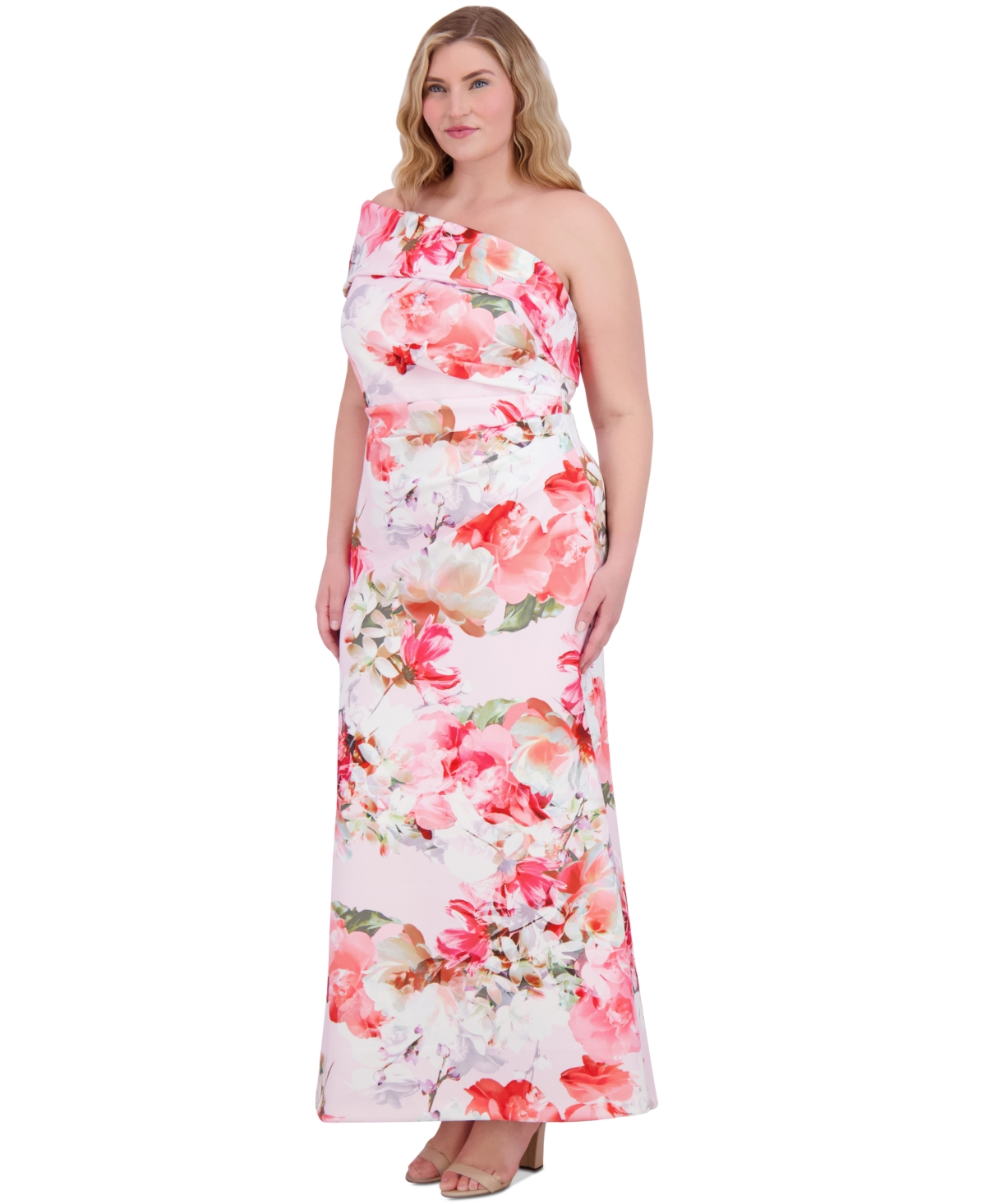 ELIZA J WOMEN'S ONE-SHOULDER FLORAL-PRINT RUCHED GOWN 