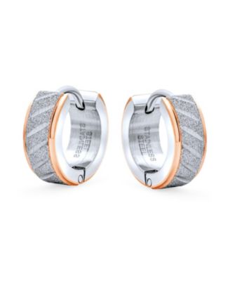 Earrings Carved Hoop Huggie Rose Gold & Silver Stainless Steel