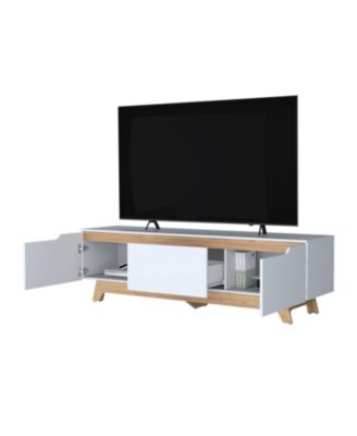 Lyman Entertainment Center with Two Doors, White and Natural Oak