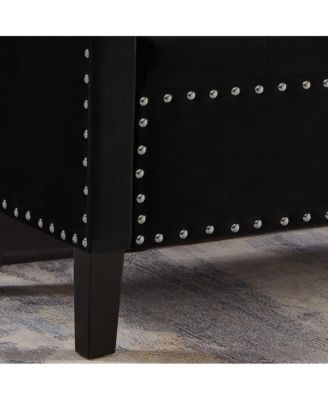 Upholstered Velvet Storage Bench with Nailhead Trim for Entryway, Bedroom & Living Room