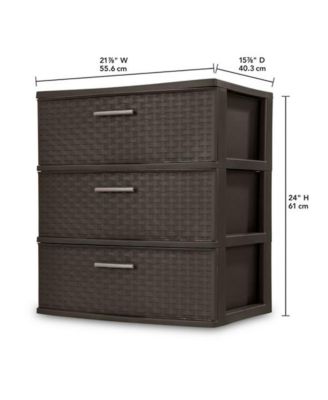 3 Drawer Wide Weave Storage Tower, Plastic Organizer Drawers, Brown