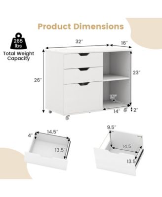 3-Drawer File Cabinet with Adjustable Shelf and Wheels for Letter