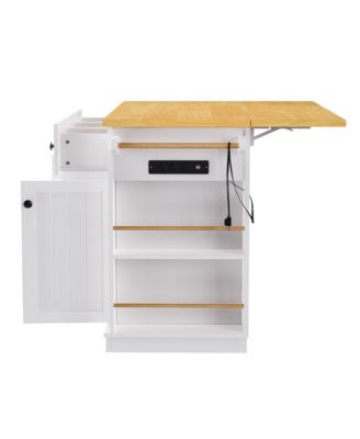 53" Drop Leaf, Barn Doors, Power Outlets, Side Racks, Hidden Wheels Kitchen Island Cart