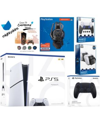 Playstation 5 Slim Disc Bundle with Extra Cosmic Red Controller, Plantronics Headset, FPS Grip Kit, Dual Charge Dock and MightySkins Decal Vouche
