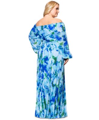 Plus Size Printed Off-The-Shoulder Pleated Dress