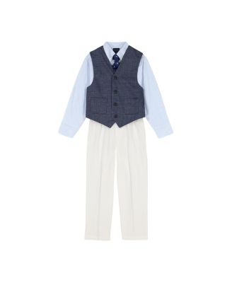 Toddler and Little Boys Textured Printed Knit Duo Vest Set with Tie