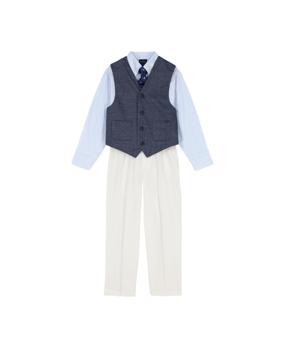 Nautica Toddler And Little Boys Textured Printed Knit Duo Vest Set With Tie