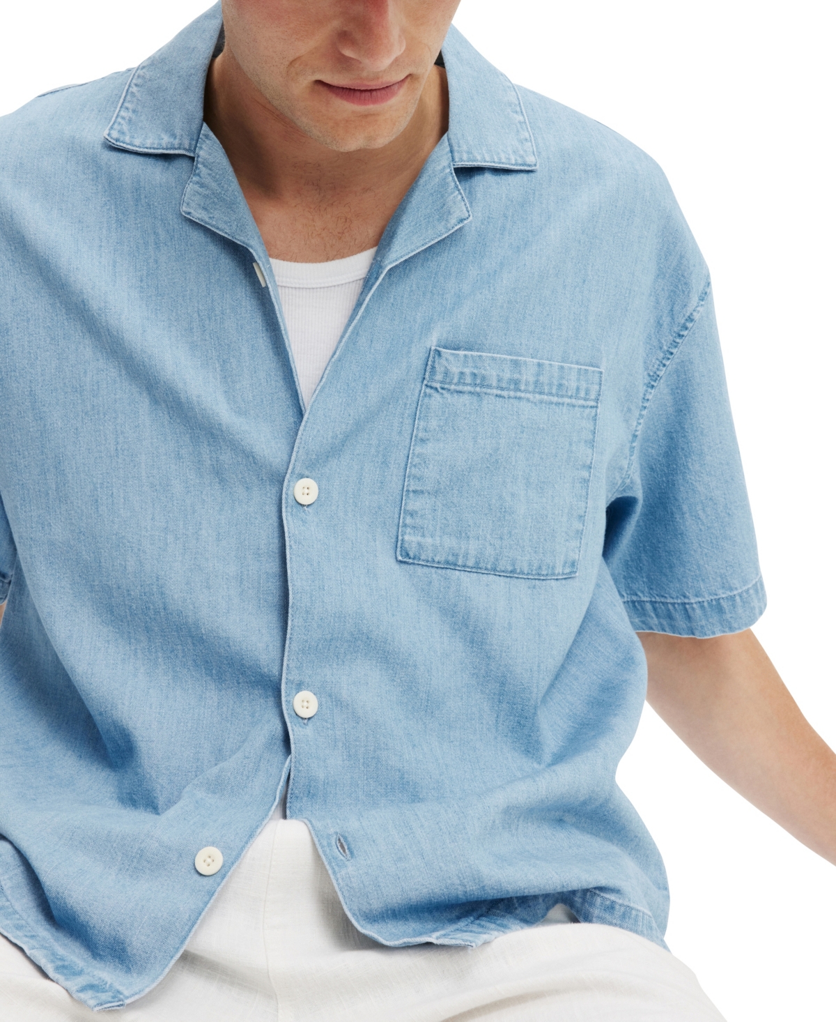 Shop Cotton On Men's Denim Box Fit Short Sleeve Shirt In Light Blue