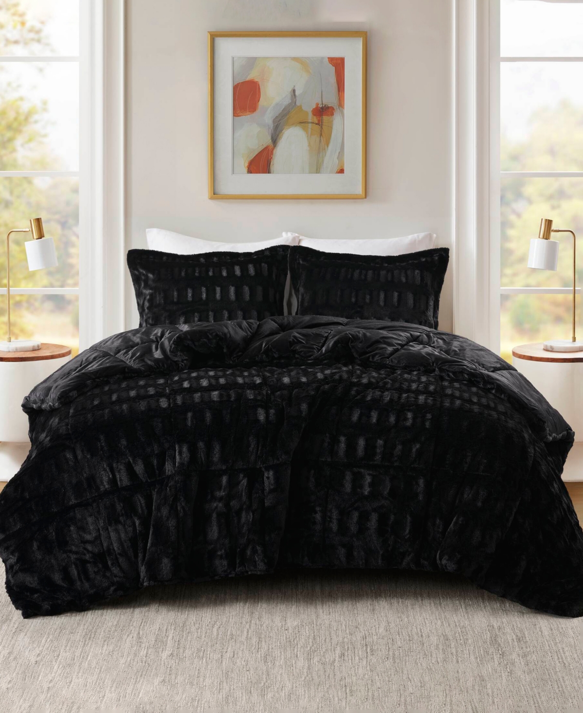Madison Park Gia Faux-fur 2-pc. Comforter Set, Twin/twin Xl In Black