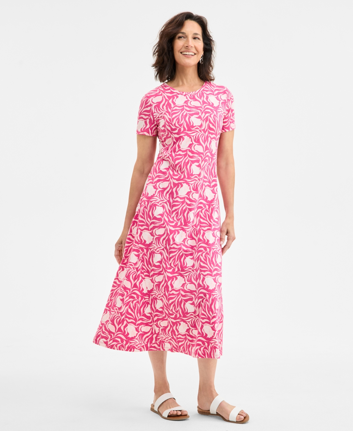 Women's Printed Short-Sleeve Knit Midi Dress, Exclusively at Macy's - Milo Pink
