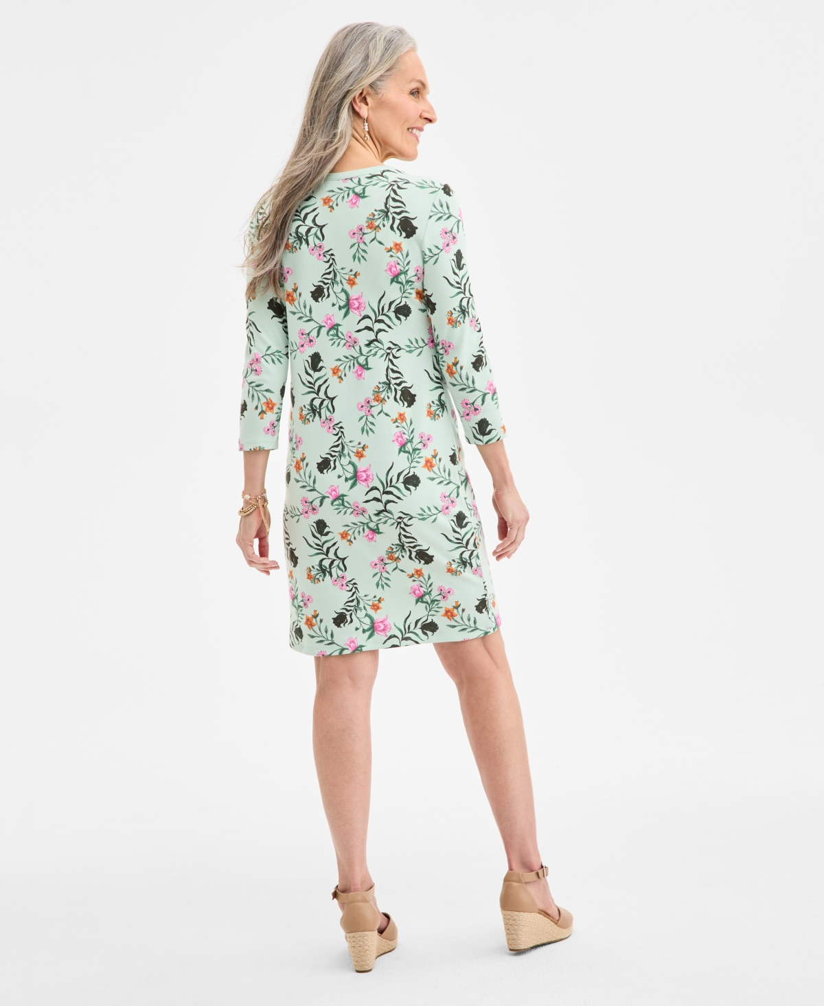 Style & Co Women's Striped 3/4-sleeve Boat-neck Dress, Exclusively At Macy's