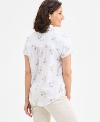 Women's Printed Cotton Gauze Camp Shirt, Exclusively at Macy's