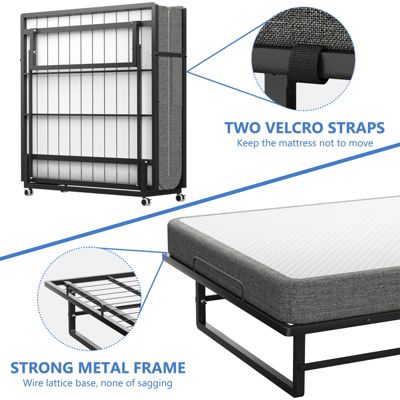 Portable Rollaway Guest Bed with Memory Foam Mattress and Bed Side Pocket