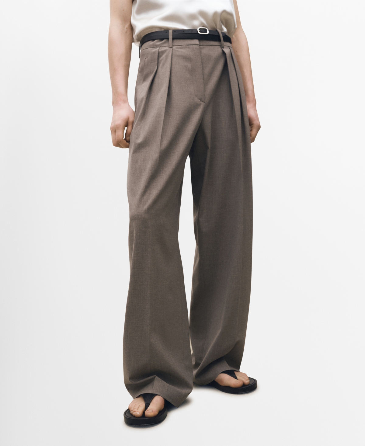 Women's Wide Leg Wool Blend Suit Trousers - Black