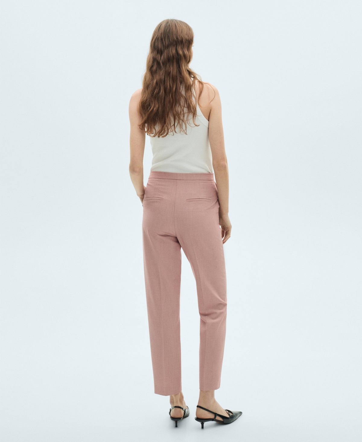Shop Mango Women's Straight Suit Trousers Pants In Pastel Pink