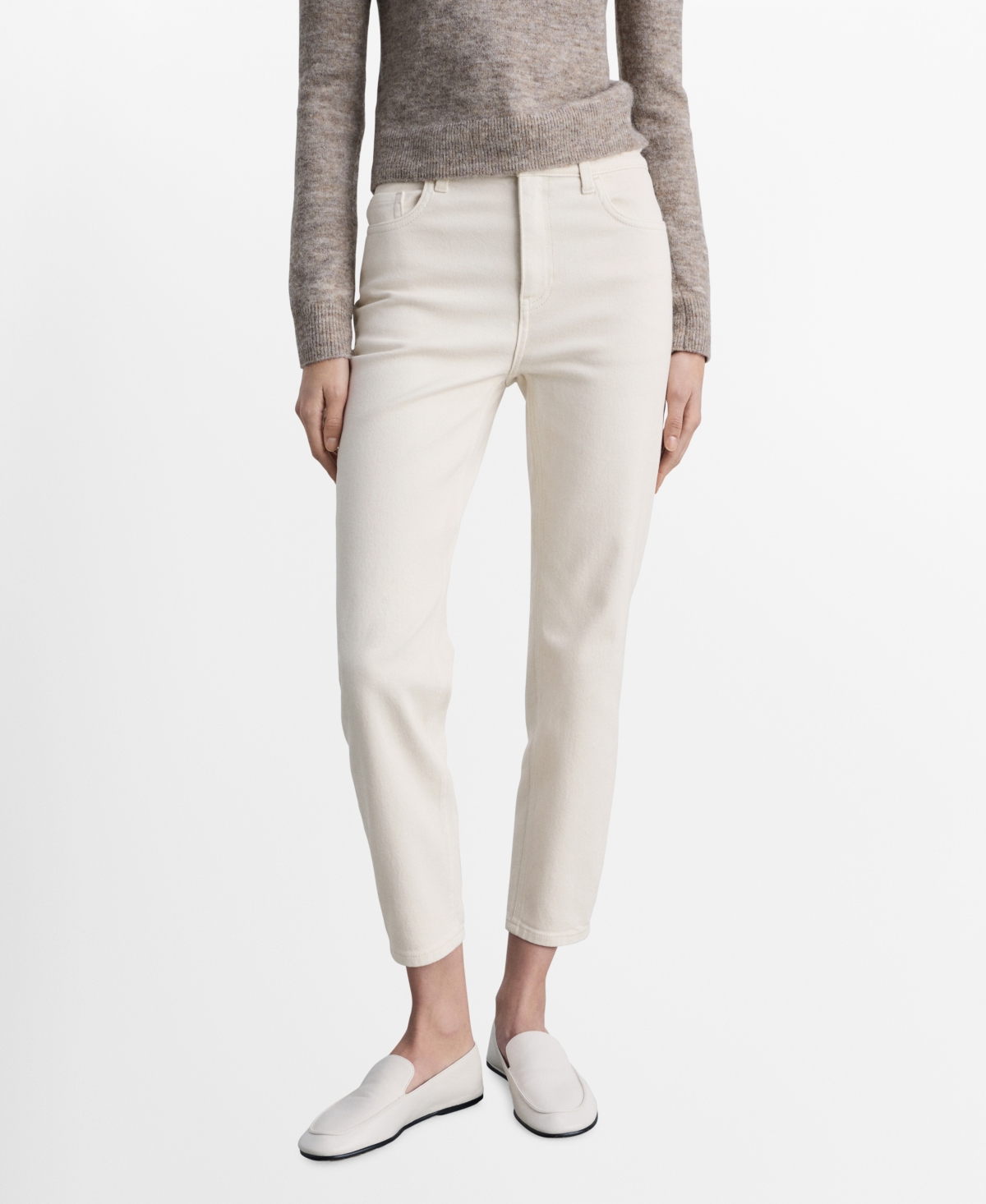 Mango Newmom Comfort High-rise Jeans Ecru In Ecru