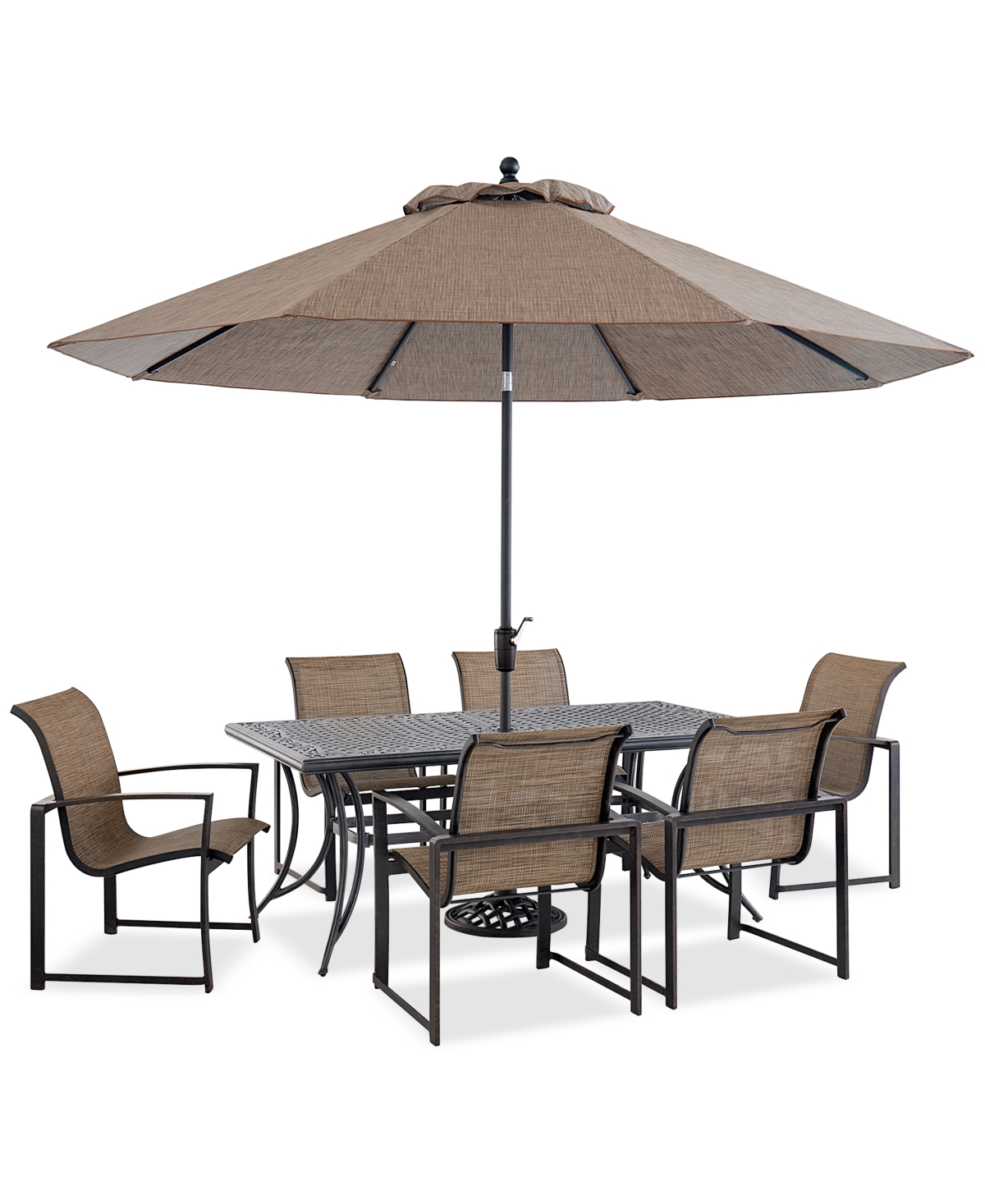 Agio Wythburn Outdoor Dining 7pc Set (72"x38" Table & 6 Sleek Sling Dining Chairs)