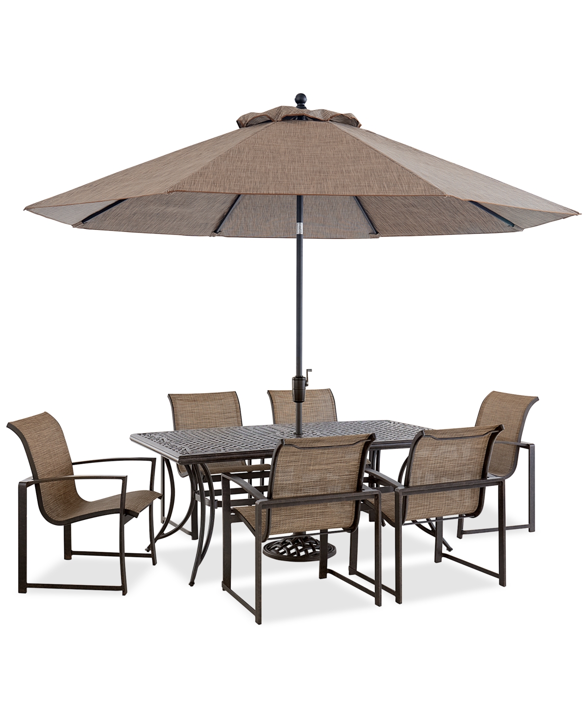 Agio Wythburn Outdoor Dining 7pc Set (72"x38" Table & 6 Sleek Sling Dining Chairs)