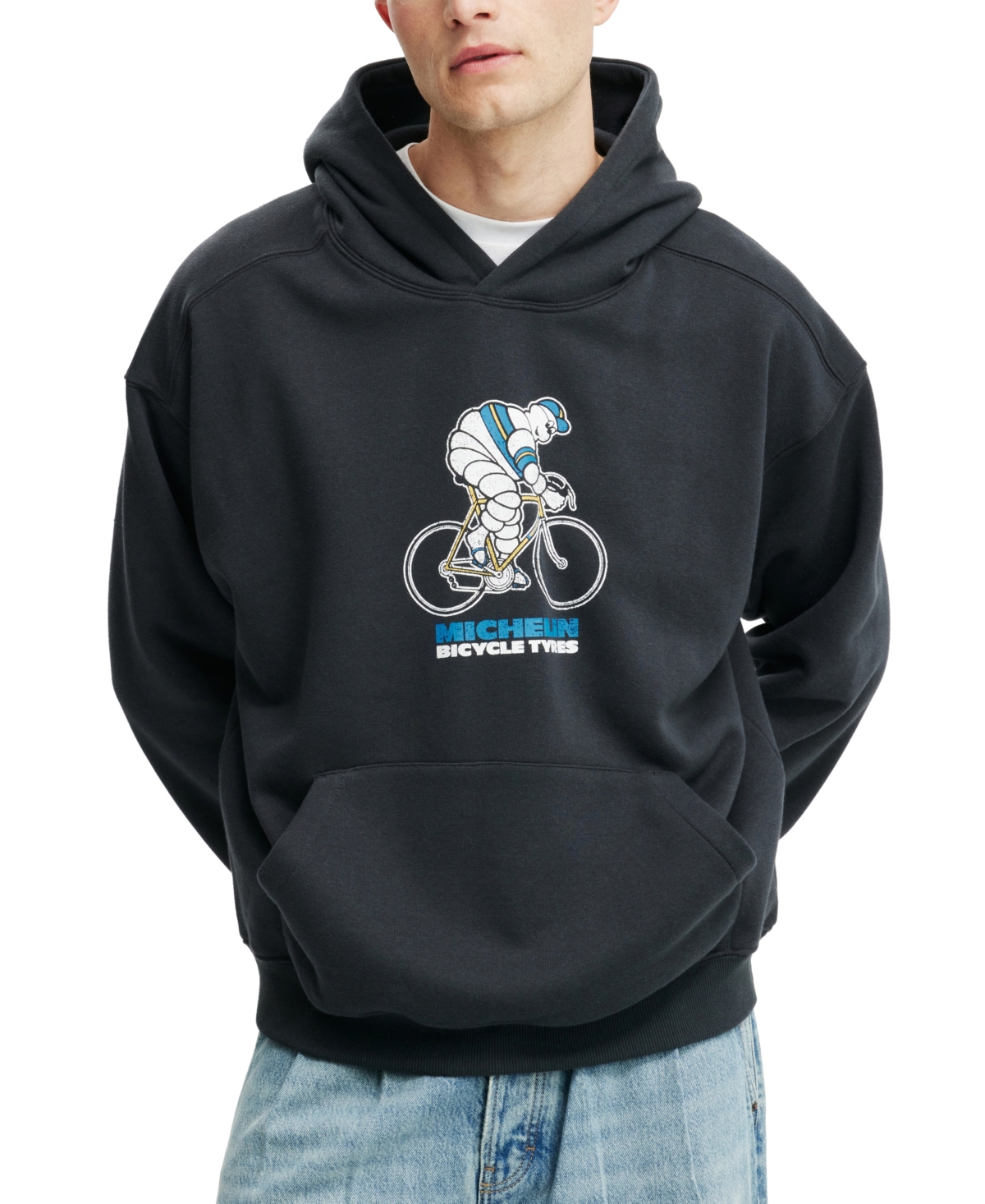 Shop Cotton On Men's Michelin Box Fit Hoodie In Washed Black,michelin Cyclist