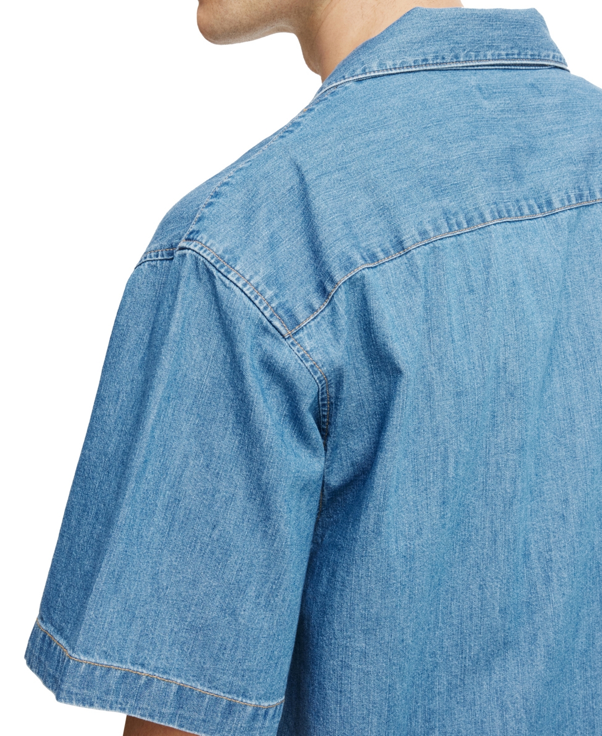 Shop Cotton On Men's Denim Box Fit Short Sleeve Shirt In Mid Blue Rinse