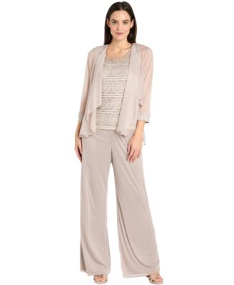 R & M Richards - 3-Pc. Jacket, Lace Top & Wide-Leg Pants Set