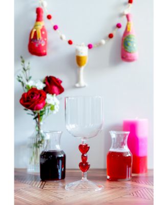 Red Heart Stemmed Wine Glasses, Set of 2