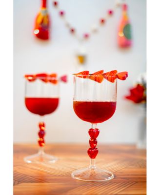 Red Heart Stemmed Wine Glasses, Set of 2