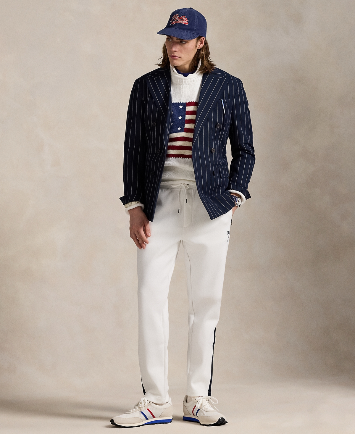 Men's Double-Knit Mesh Track Pants - White Multi