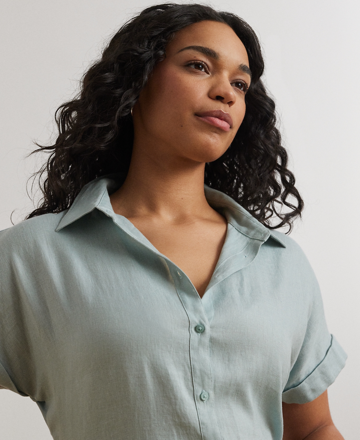 Ralph Lauren Plus Size Linen Dolman Sleeve Top In Aqua Pearl