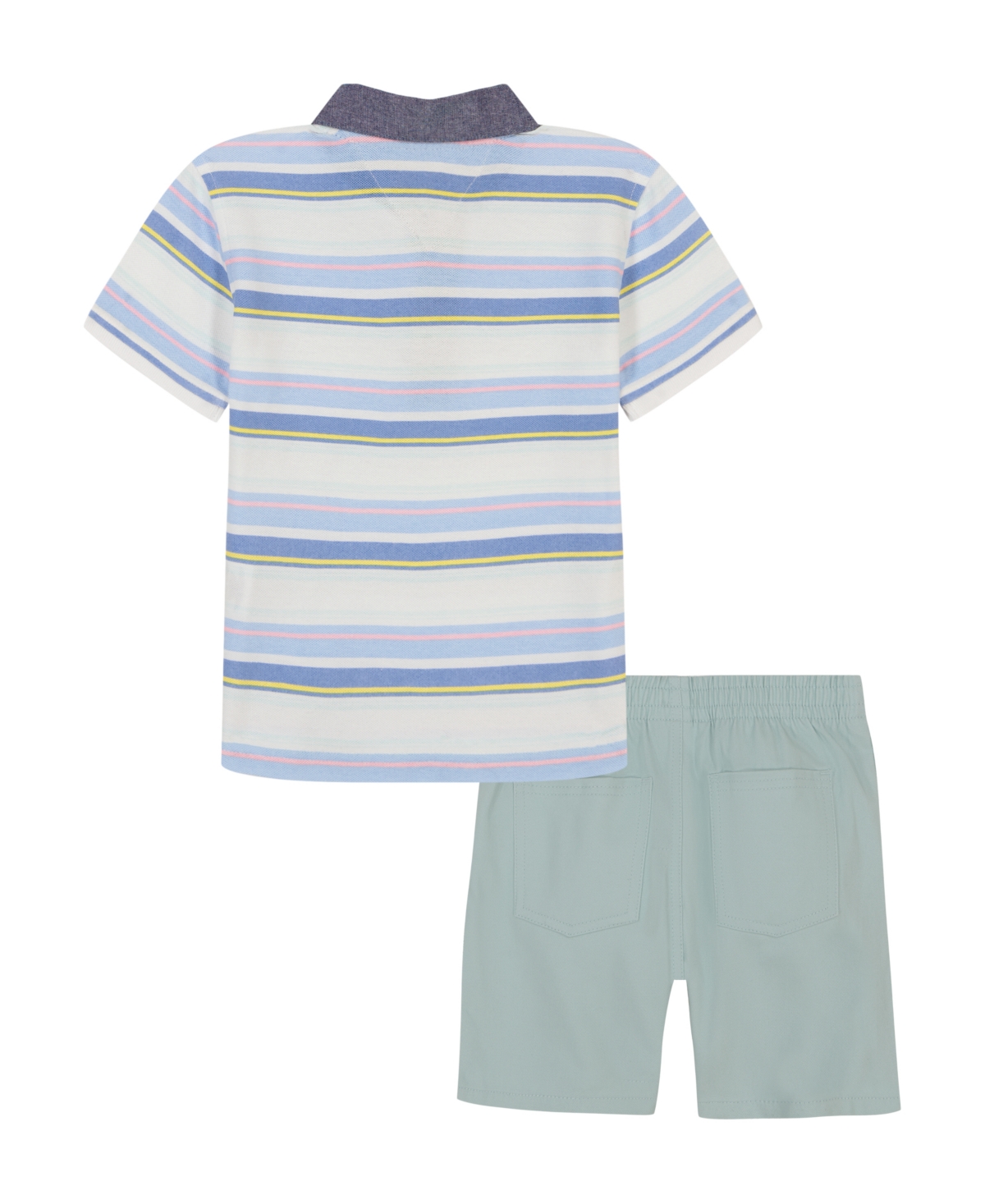 Tommy Hilfiger Toddler Boys 2-piece Multi Stripe Polo Shirt And Twill Shorts Sets In Stripe,cloud Blue