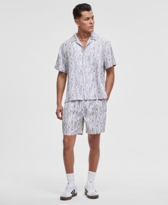 Men's Woodgrain Relaxed-Fit Printed Button-Down Shiny Twill Camp Shirt, Exclusively at Macy's 