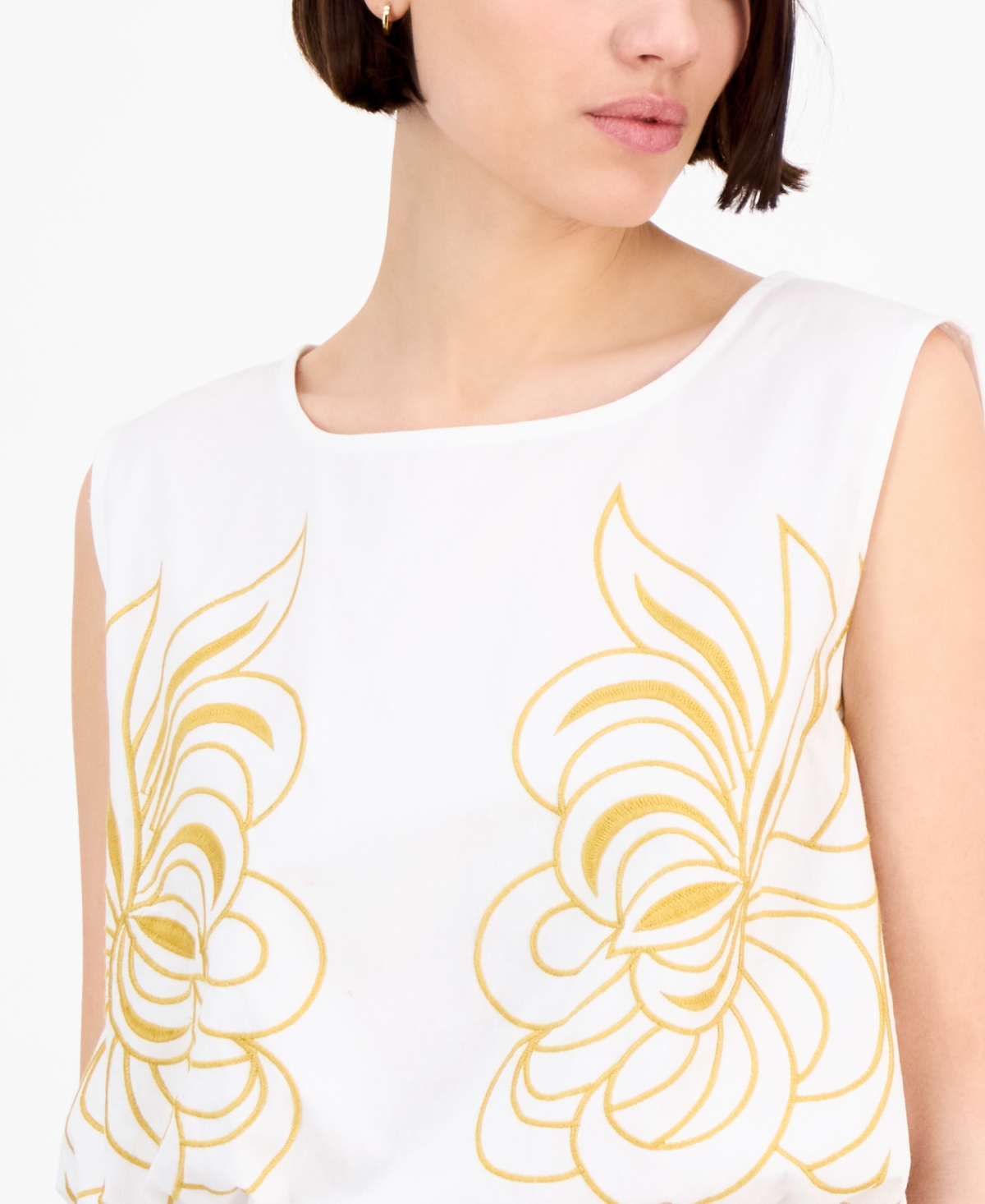 Shop Avec Les Filles Women's Sleeveless Embroidered Drawstring-hem Top